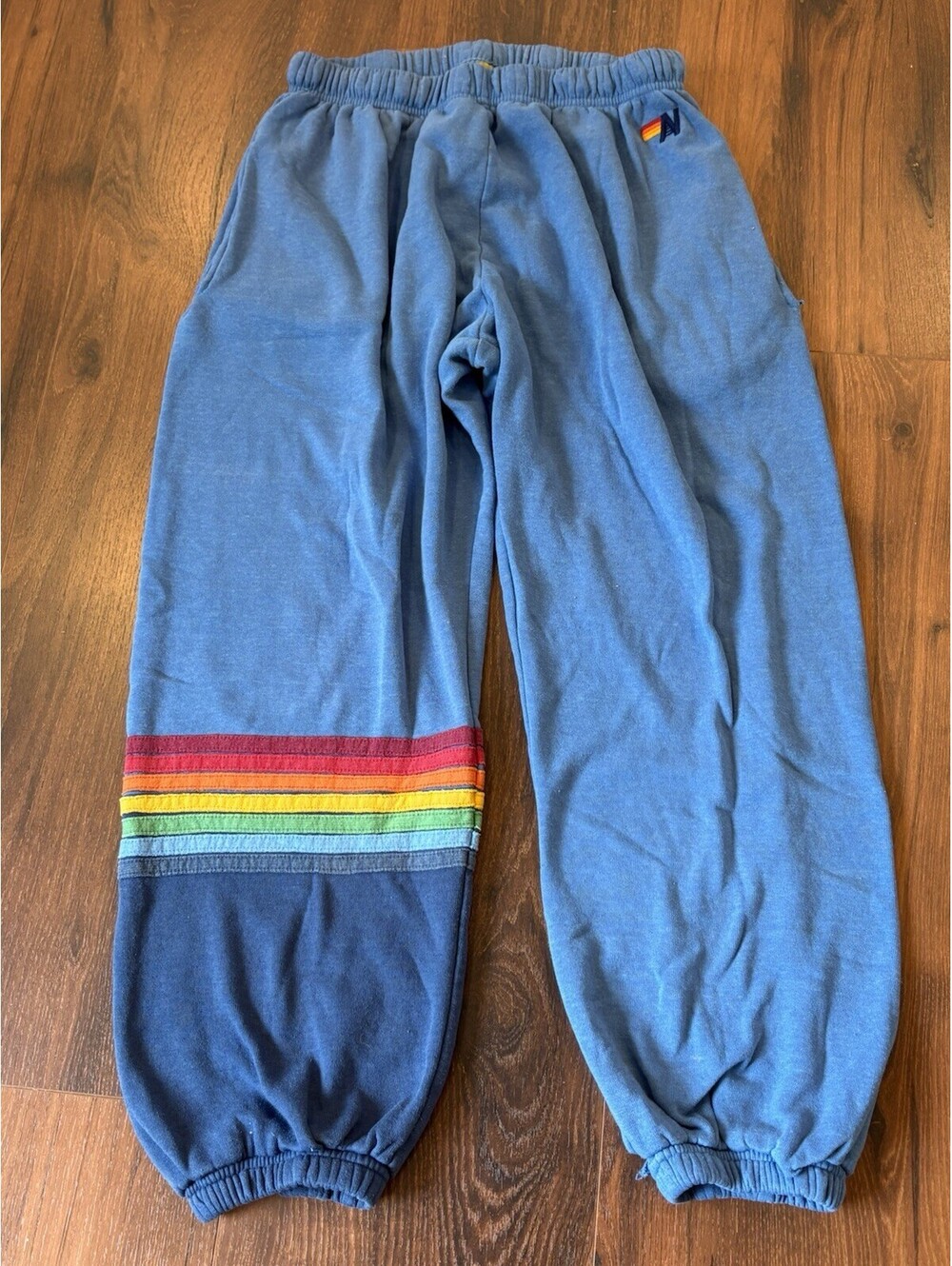 Aviator Nation Joggers Size XL BLUE 7 Rainbow Stripe Sweatpants Malibu, CA
